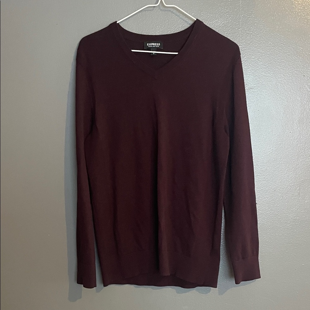 Express Men's Deep Red V-Neck Sweater